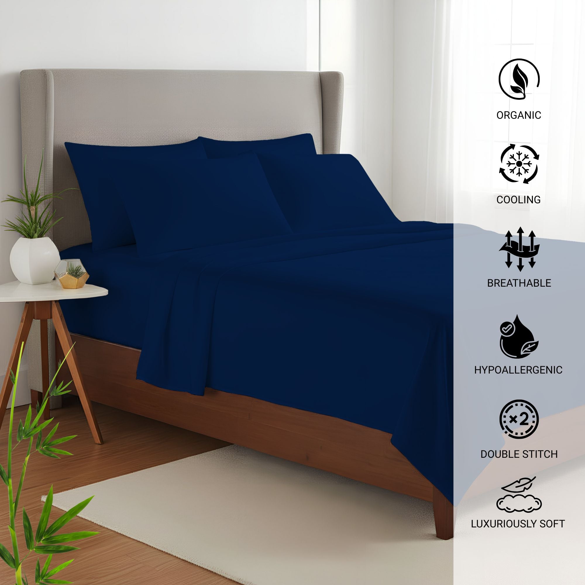 100% Organic Bamboo Sheet Set – Navy Blue