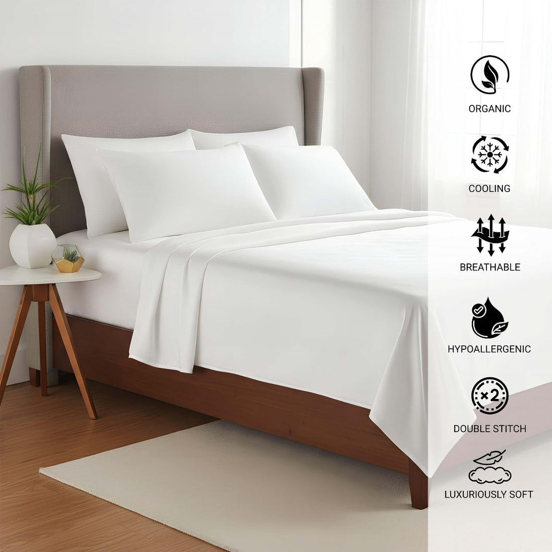 100% Organic Bamboo Sheet Set – White